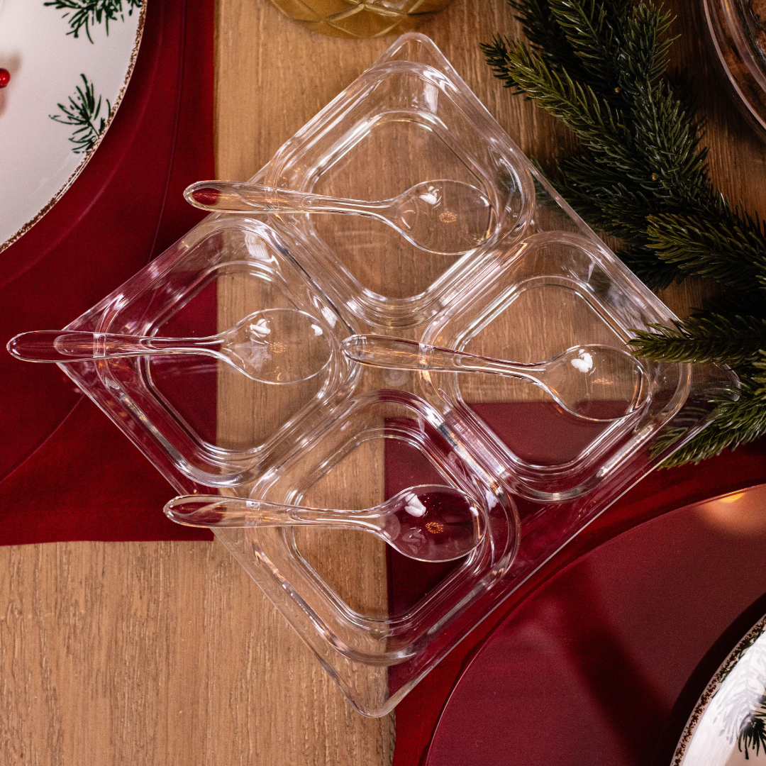 4 Piece Square Bowl with Tray and Spoons