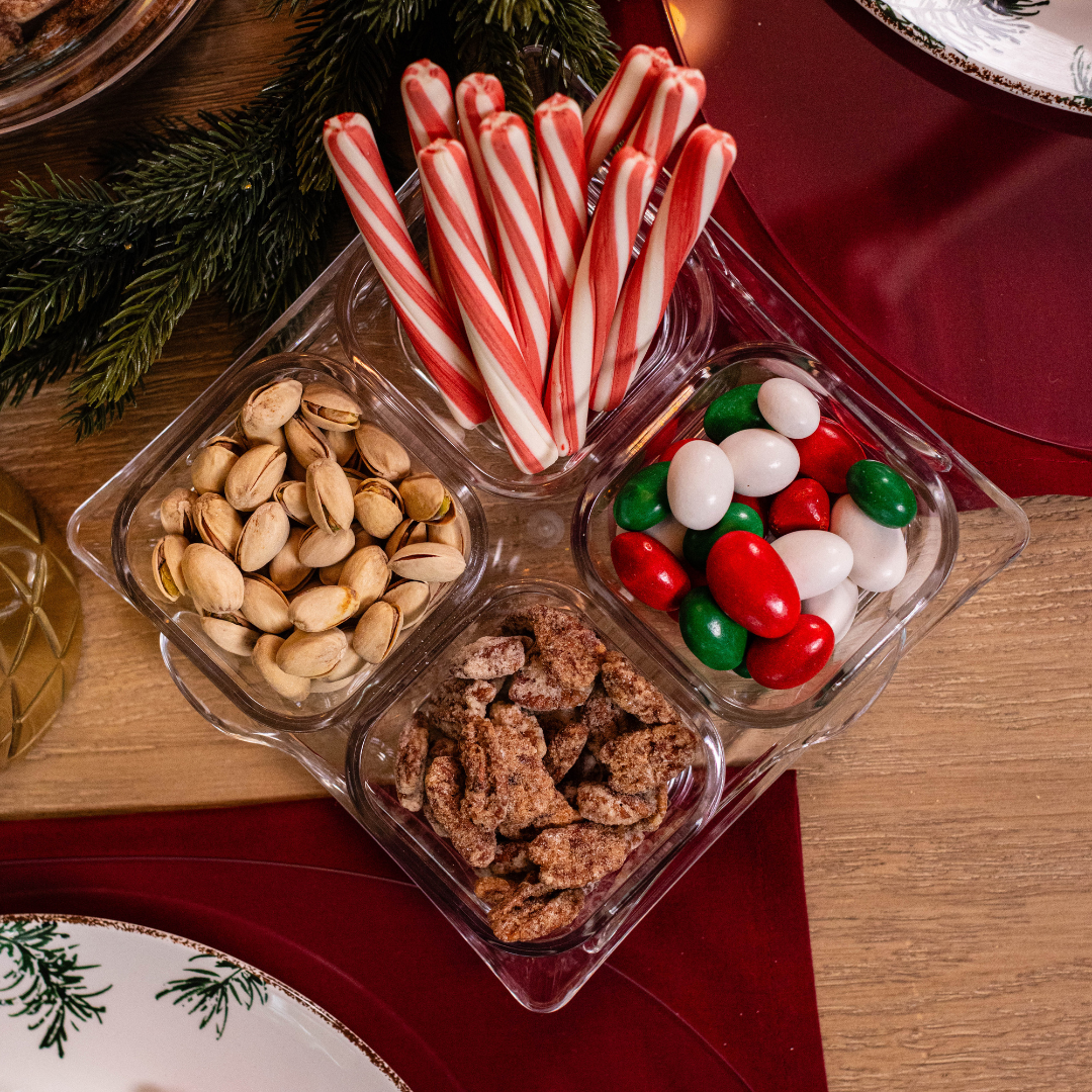 4 Piece Square Bowl with Tray and Spoons