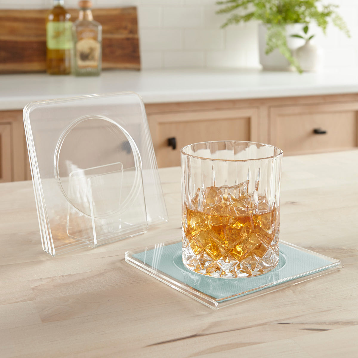 Insertable Single Fold Cocktail Napkin Coaster with Stand Set of 4