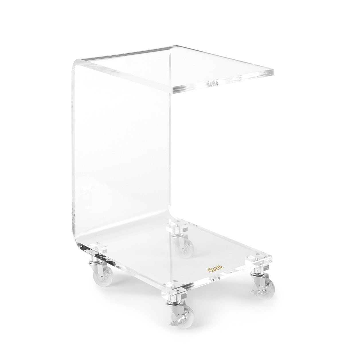 Clarté Acrylic Rolling C-Table with Wheels