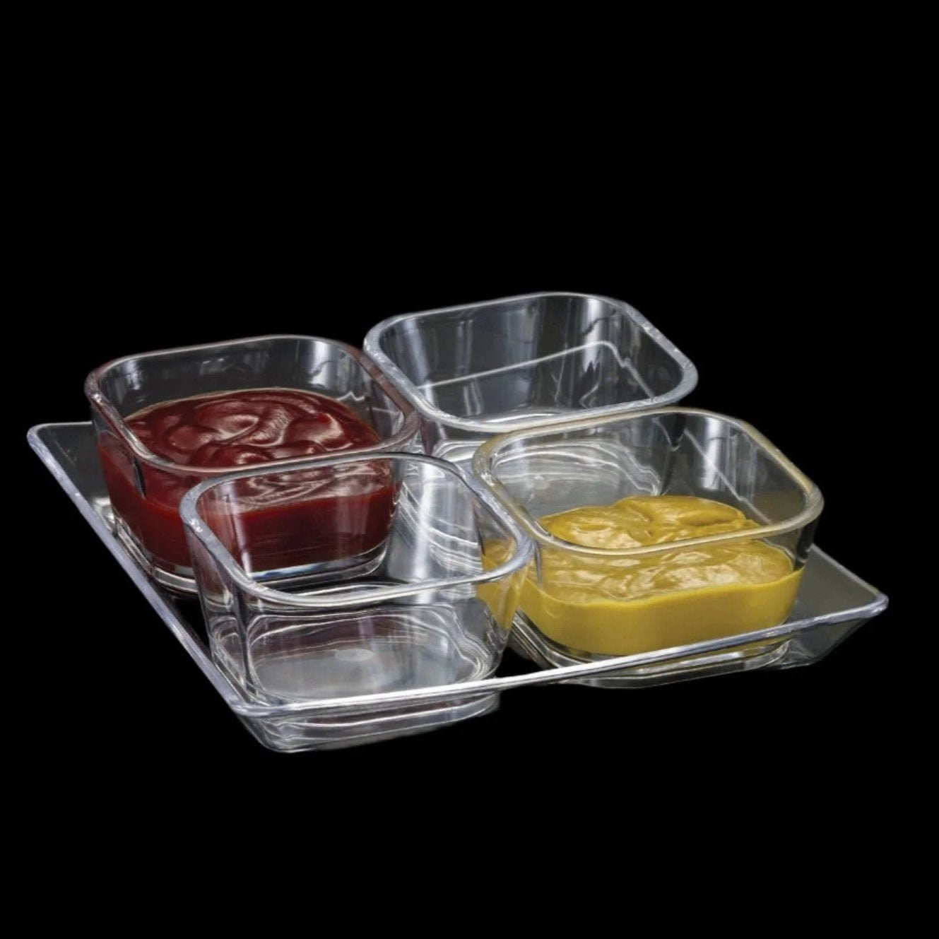 4 Piece Square Bowl with Tray and Spoons