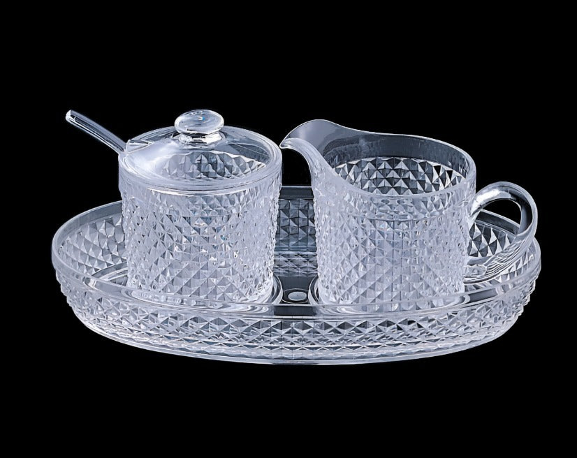 Diamond-Cut Sugar & Creamer Set W/ Tray