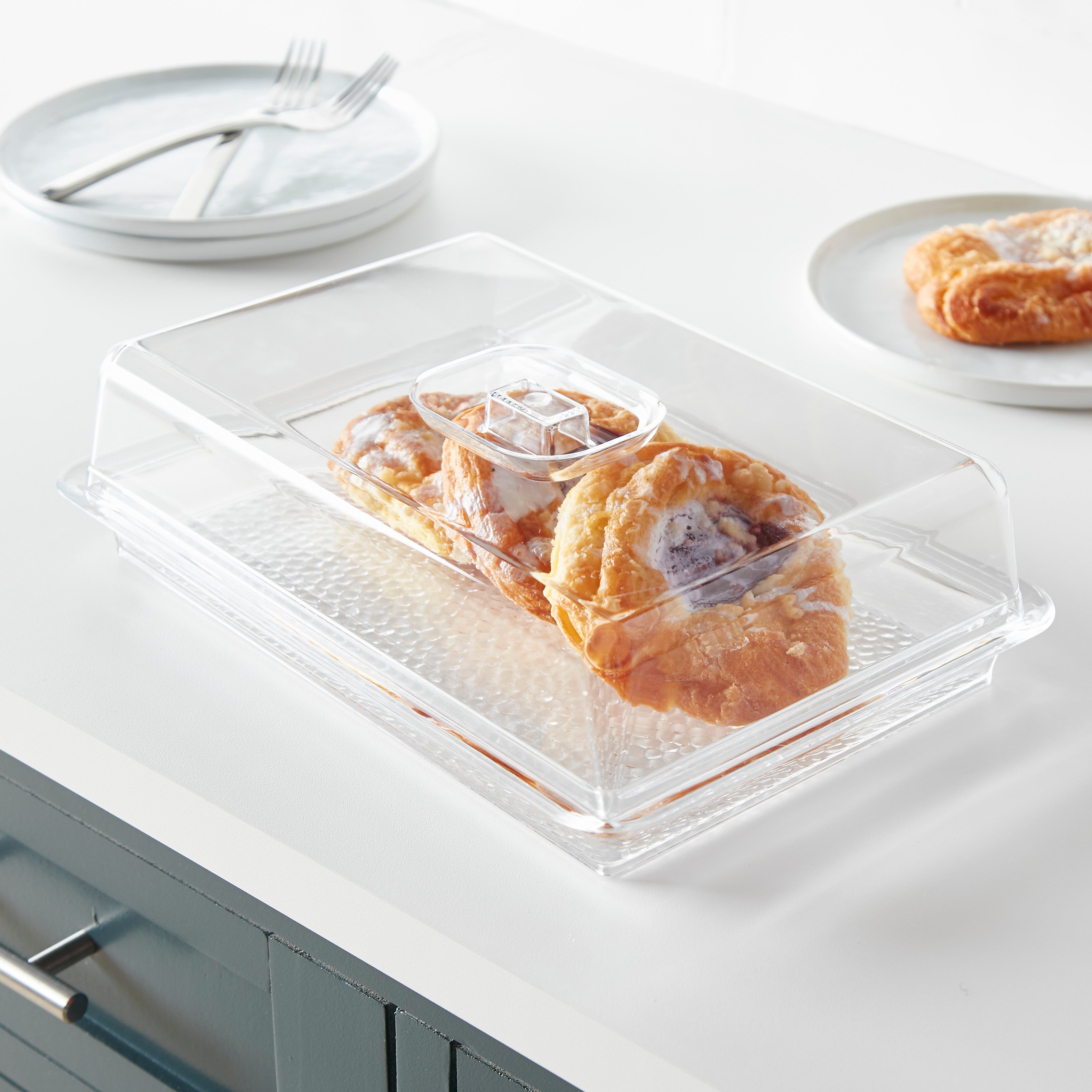 Huang Acrylic Long Acrylic Cake Tray and Cover/ Lid, Clear (17 x 6 x 3.5)